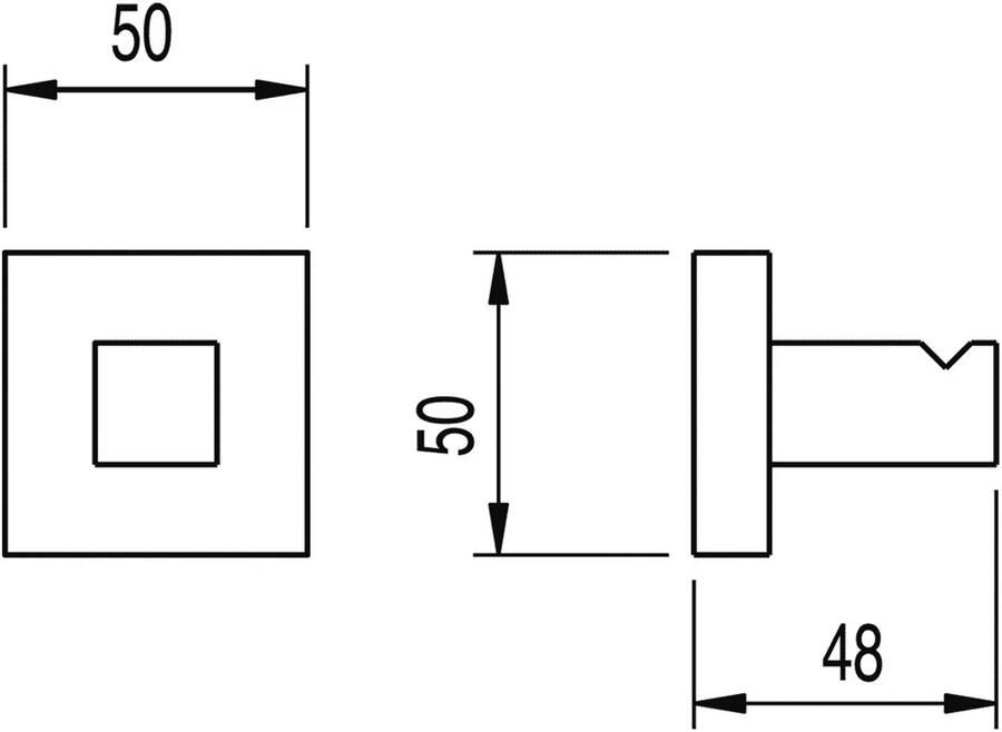 Tres Handdoek haak Cuadro | Wandmontage | 5 cm | Enkel haaks | RVS look