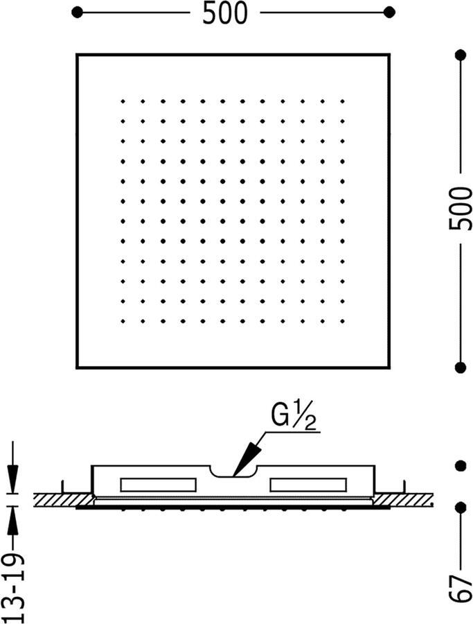 Tres Barras Y Ducha Antikalk douchekop RVS 500x500 mm 134951