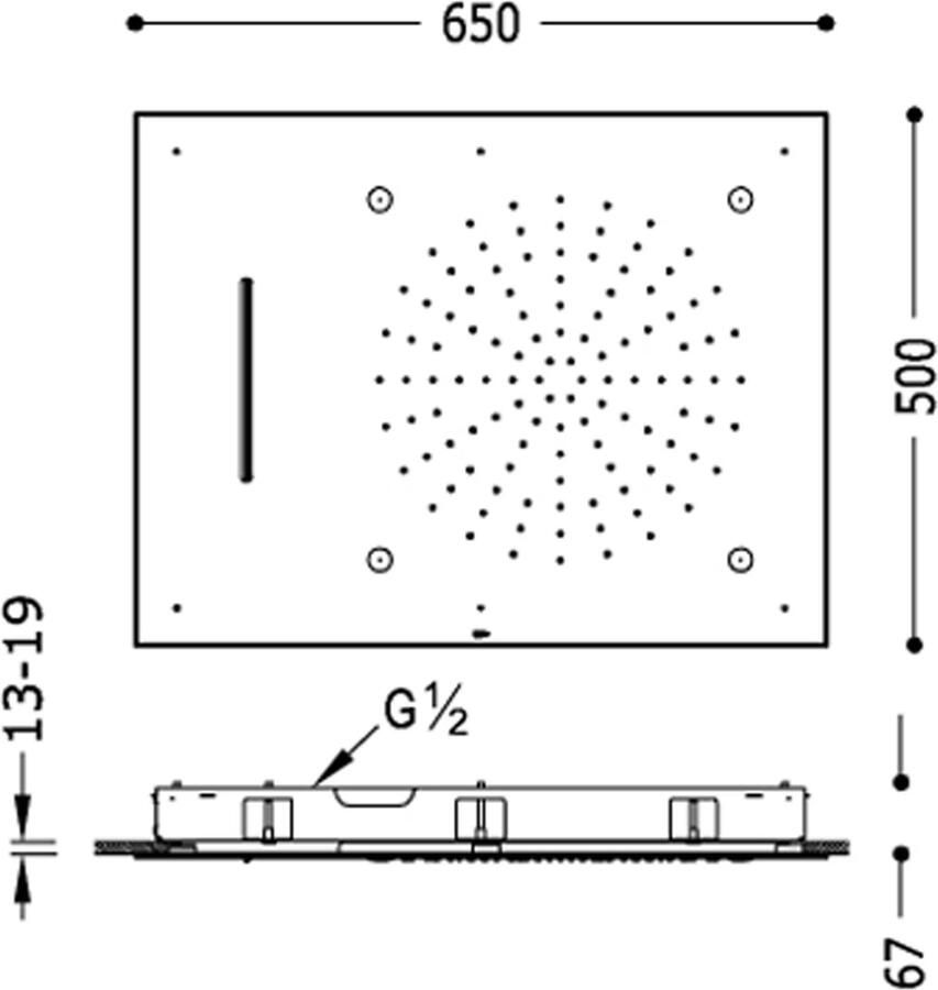 Tres Hoofddouche Exclusive | 50x65 cm | Met waterval | Rechthoek | Chroom