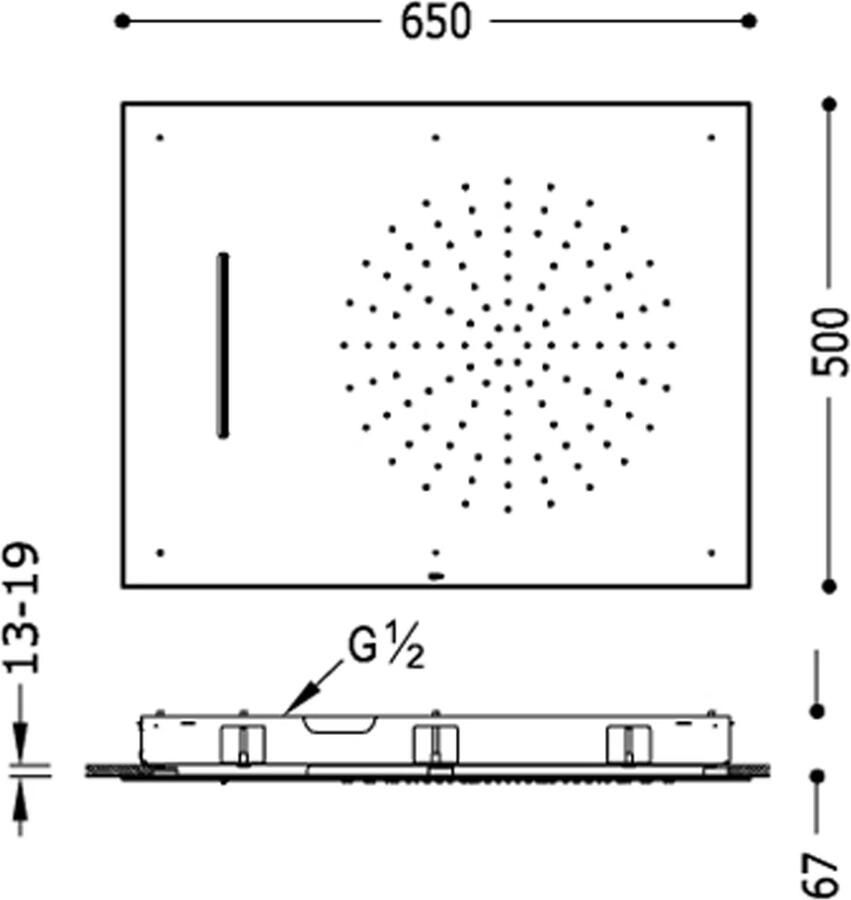 Tres Hoofddouche Exclusive | 50x65 cm | Met waterval | Rechthoek | Chroom