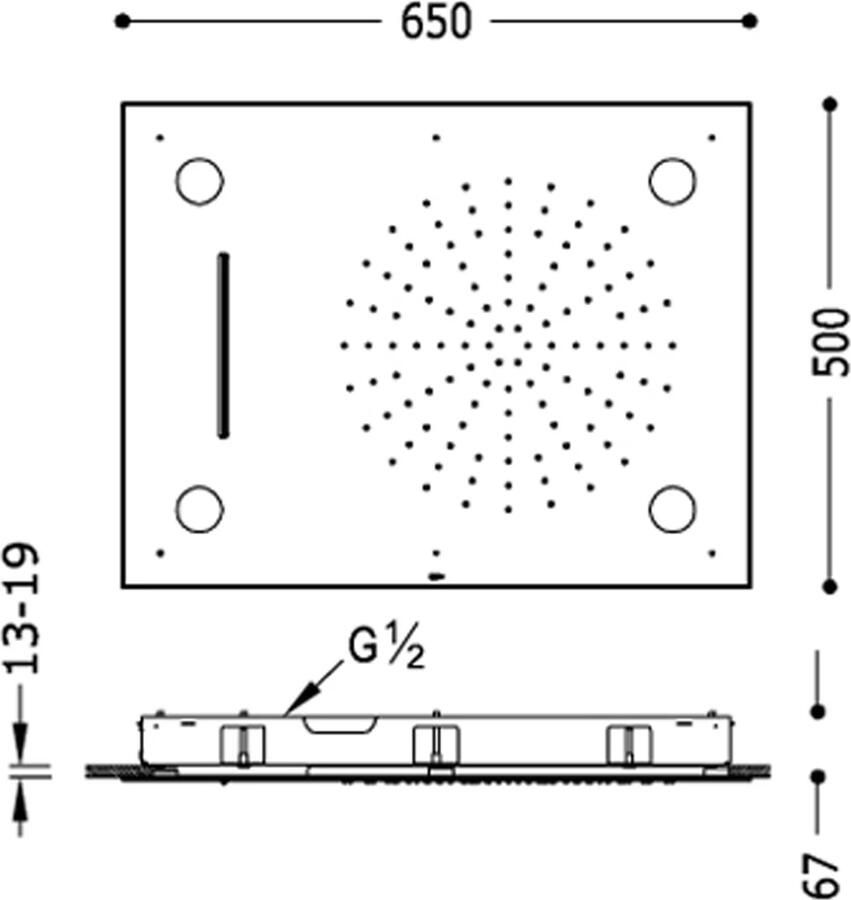 Tres Hoofddouche Exclusive | 50x65 cm | Met waterval | Rechthoek | Chroom