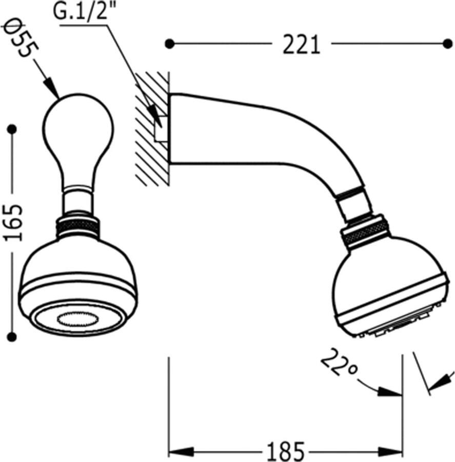 Tres Hoofddouche Plus | 9 cm | Incl.Muurarm | Rond | Chroom