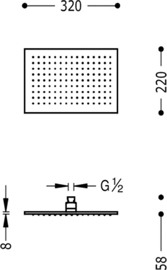 Tres Hoofddouche Selection | 22x32 cm | Rechthoek | Chroom