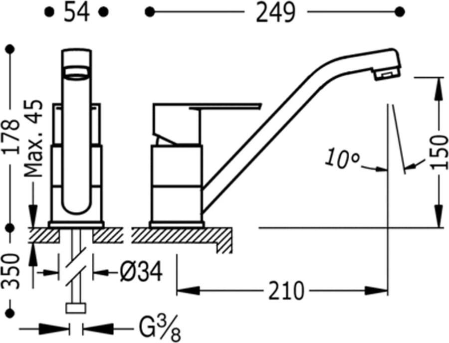 Tres Keukenkraan BM | Opbouw | 360° Draaibaar | Mengkraan | 1-hendel | Rond | Chroom