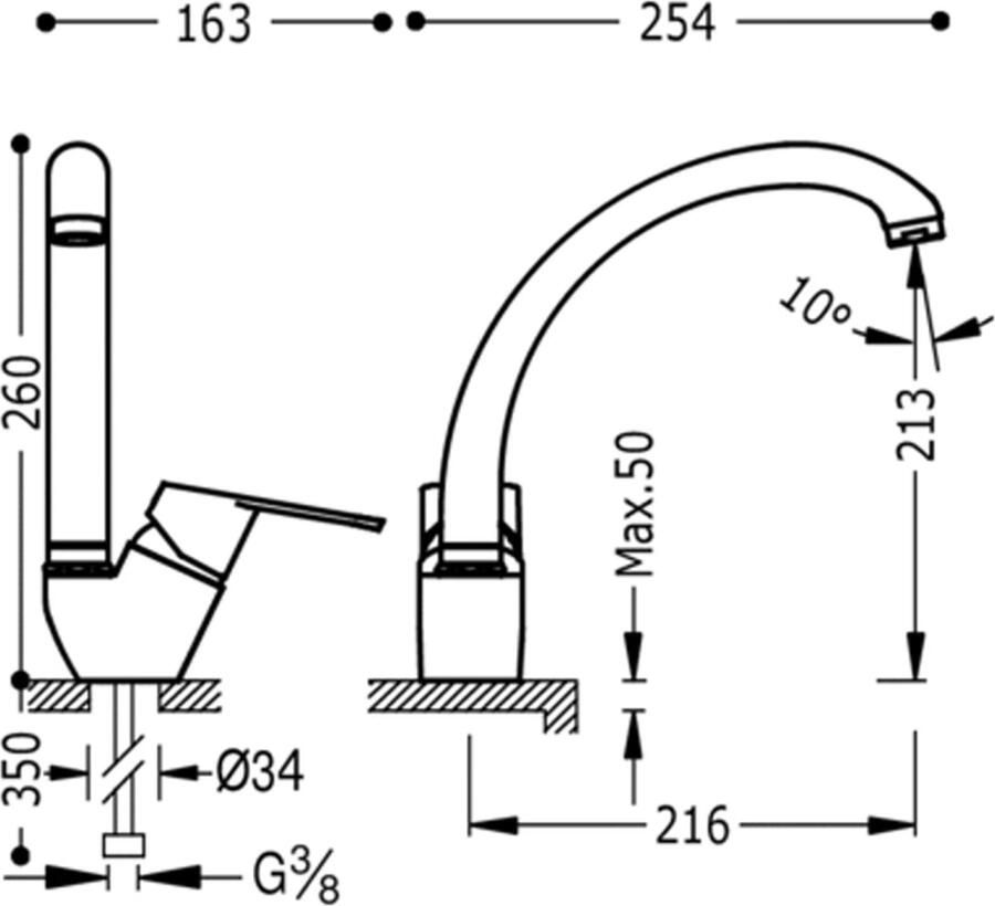 Tres Keukenkraan BM | Opbouw | 360° Draaibaar | Mengkraan | 1-hendel | Rond | Chroom