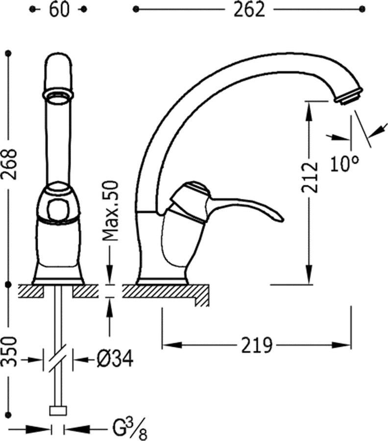 Tres Keukenkraan Clasic | Opbouw | 360° Draaibaar | Mengkraan | 1-hendel | Rond | 24k Goud glans
