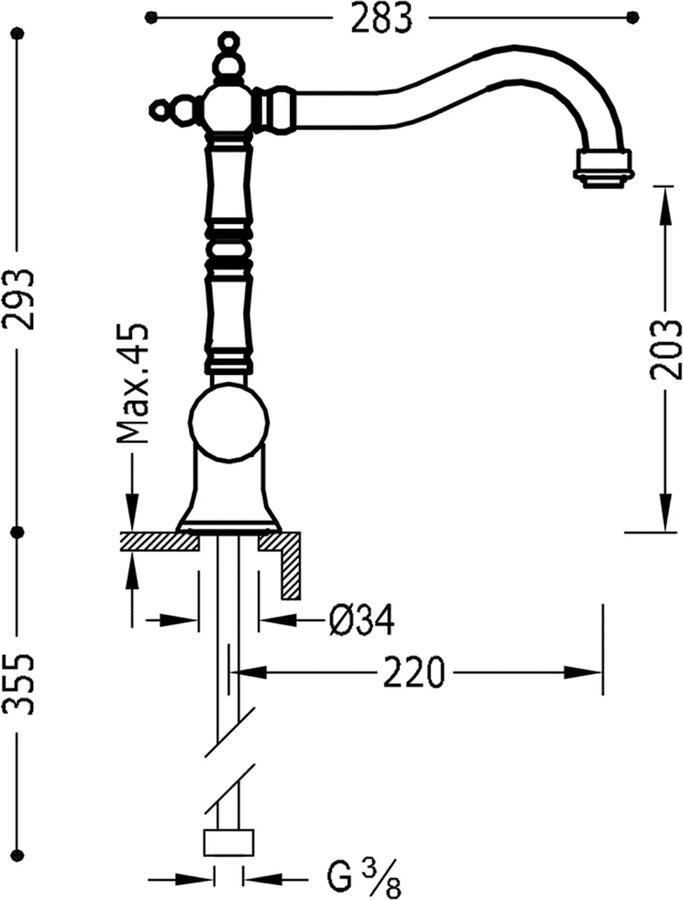 Tres Keukenkraan Clasic | Opbouw | 360° Draaibaar | Mengkraan | 1-hendel | Vintage | Messing mat