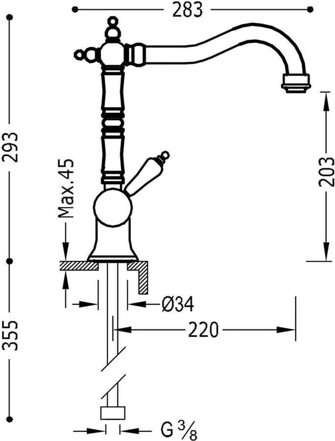 Tres Keukenkraan Clasic | Opbouw | 360° Draaibaar | Mengkraan | 1-hendel | Vintage | Messing oud - Foto 2