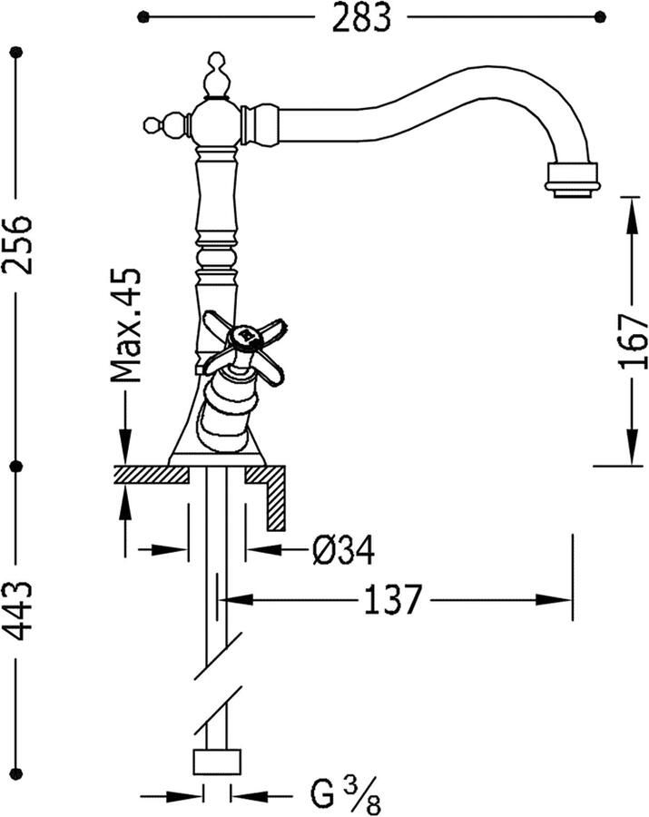 Tres Keukenkraan Clasic | Opbouw | 360° Draaibaar | Mengkraan | 2-knops | Vintage | Messing mat