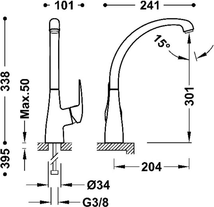 Tres Keukenkraan Cocina Chroom | Opbouw | Mengkraan | 1-hendel | Rond | Chroom