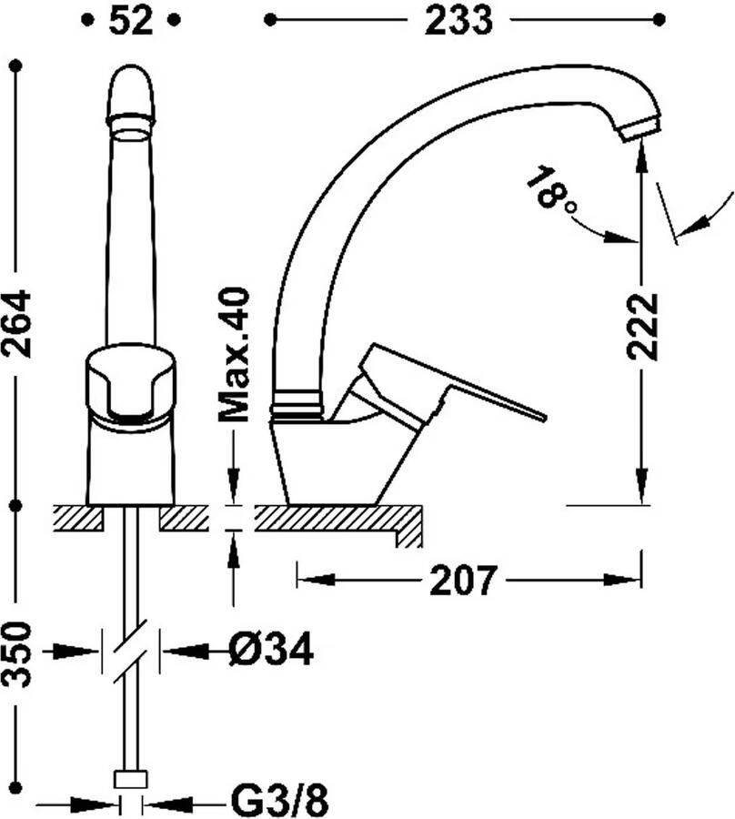 Tres Keukenkraan Cocina Chroom | Opbouw | Mengkraan | 1-hendel | Rond | Chroom