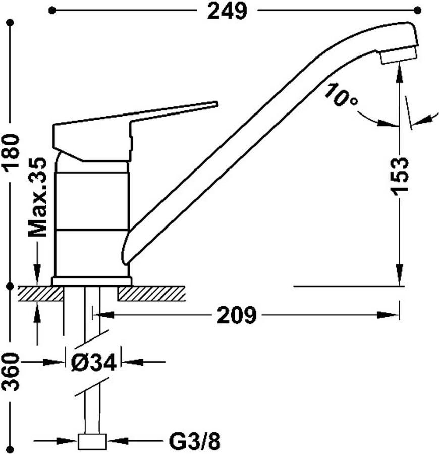Tres Keukenkraan Cocina Chroom | Opbouw | Mengkraan | 1-hendel | Rond | Chroom