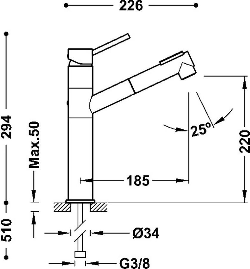 Tres Keukenkraan Cocina Chroom | Opbouw | Mengkraan | Uitrekbare sproeier | 1-hendel | Rond | Chroom