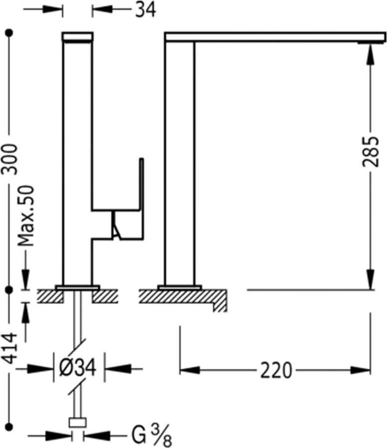 Tres Keukenkraan Cuadro | Opbouw | 360° Draaibaar | Mengkraan | 1-hendel | Vierkant | Chroom