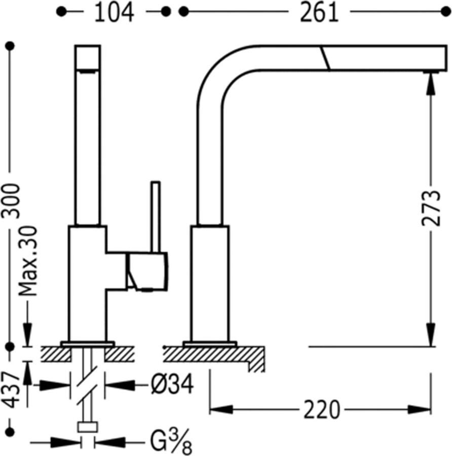 Tres Keukenkraan Cuadro | Opbouw | 360° Draaibaar | Uitrekbare sproeier | Mengkraan | 1-hendel | Vierkant | Chroom - Foto 2