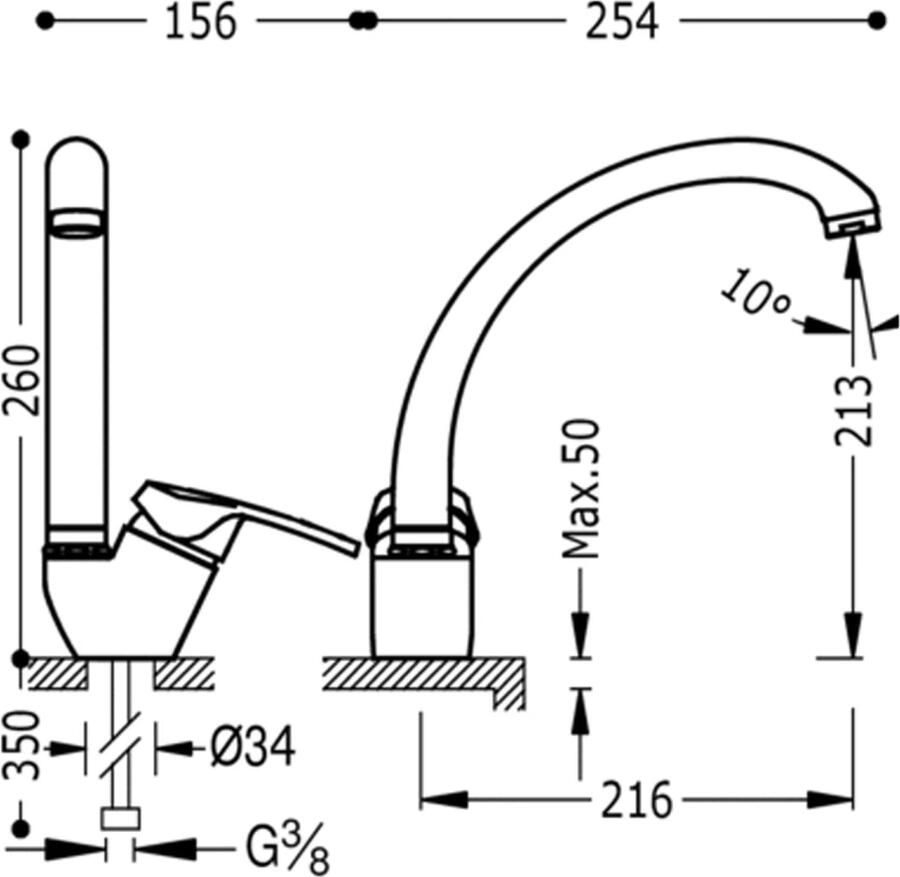 Tres Keukenkraan ECO | Opbouw | 360° Draaibaar | Mengkraan | 1-hendel | Rond | Chroom