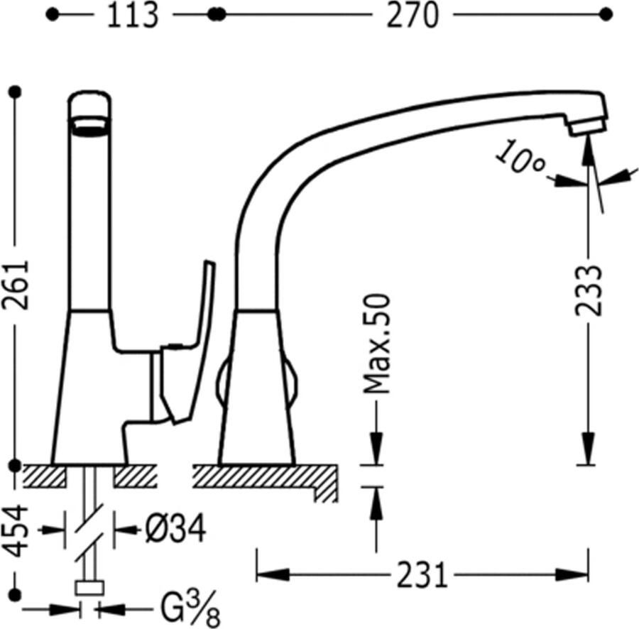 Tres Keukenkraan ECO | Opbouw | 360° Draaibaar | Mengkraan | 1-hendel | Rond | Chroom