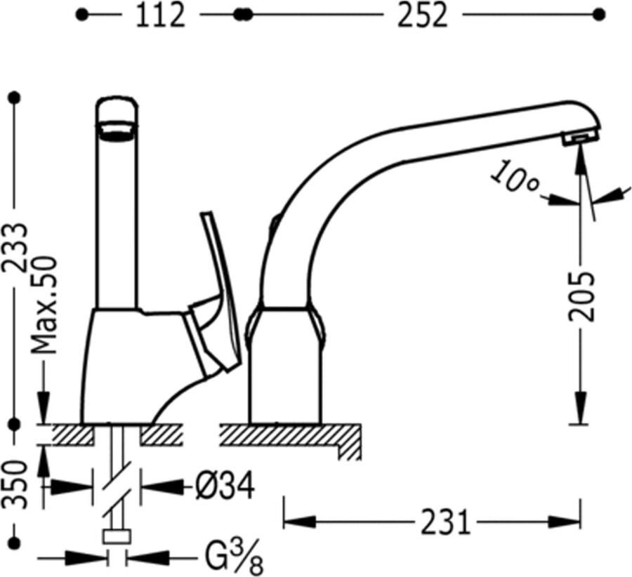 Tres Keukenkraan ECO | Opbouw | 360° Draaibaar | Mengkraan | 1-hendel | Rond | Chroom