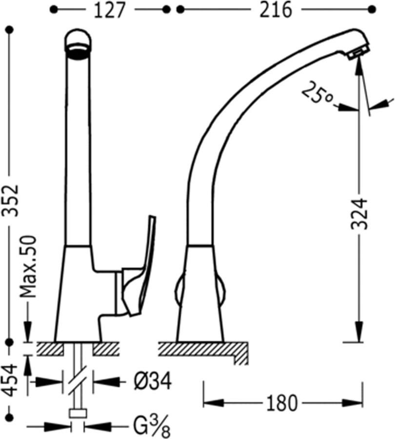 Tres Keukenkraan ECO | Opbouw | 360° Draaibaar | Mengkraan | 1-hendel | Rond | Chroom