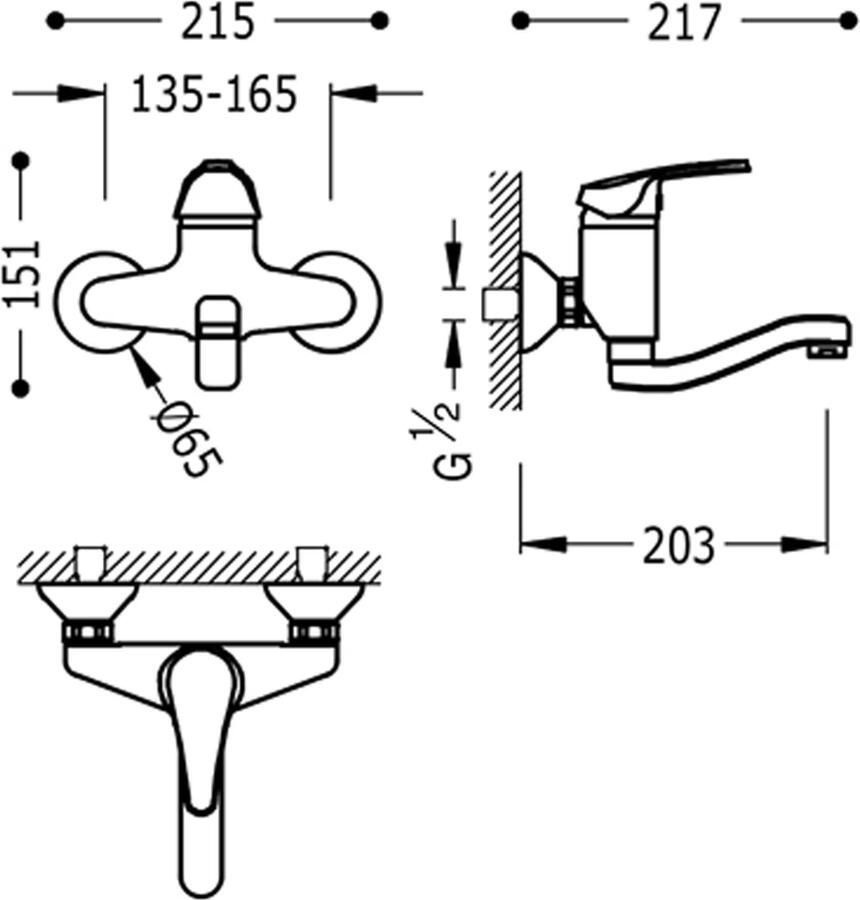 Tres Keukenkraan ECO | Wandmontage | 360° Draaibaar | Mengkraan | 1-hendel | Rond | Chroom