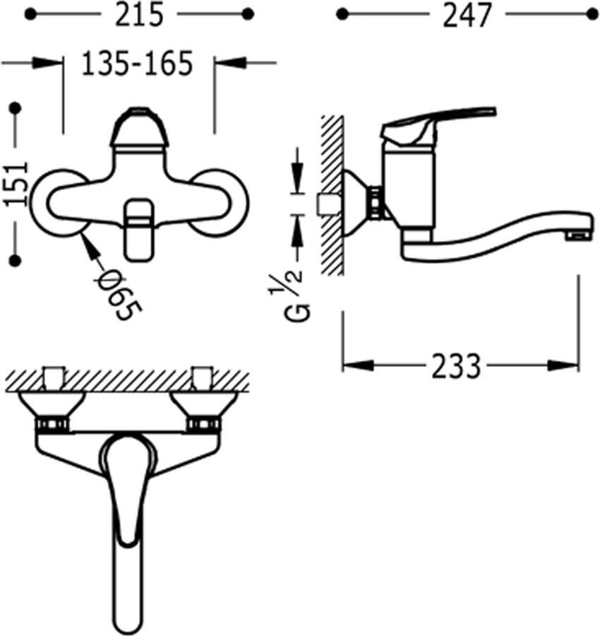Tres Keukenkraan ECO | Wandmontage | 360° Draaibaar | Mengkraan | 1-hendel | Rond | Chroom