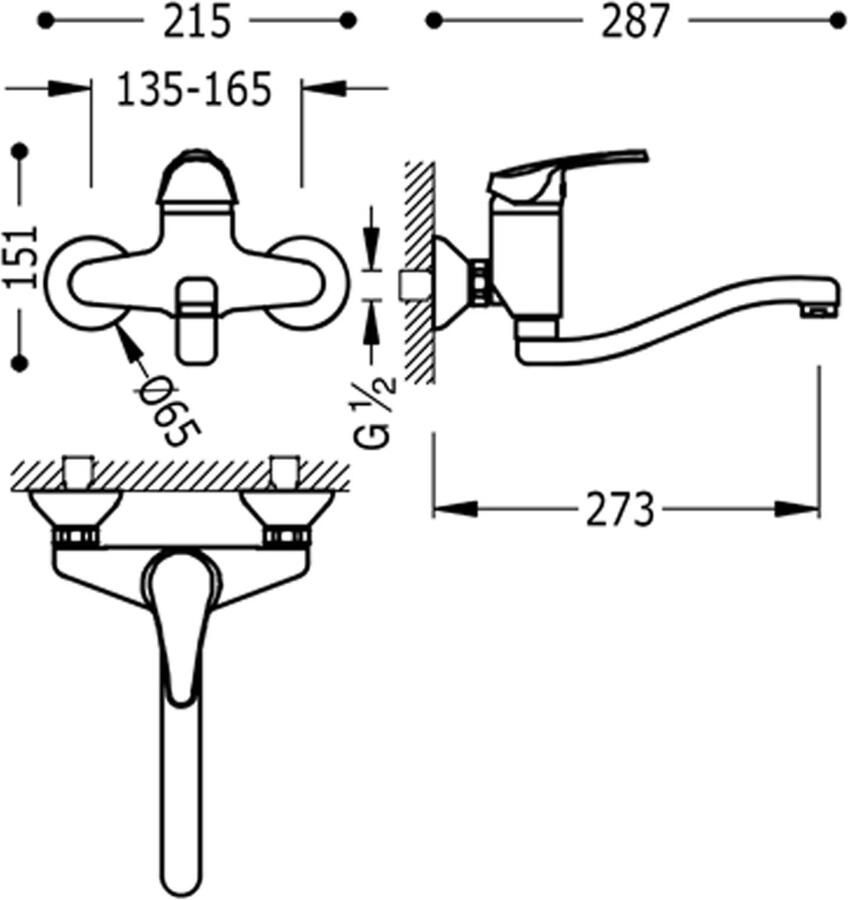 Tres Keukenkraan ECO | Wandmontage | 360° Draaibaar | Mengkraan | 1-hendel | Rond | Chroom