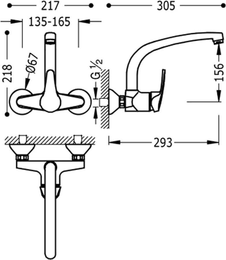 Tres Keukenkraan ECO | Wandmontage | 360° Draaibaar | Mengkraan | 1-hendel | Rond | Chroom