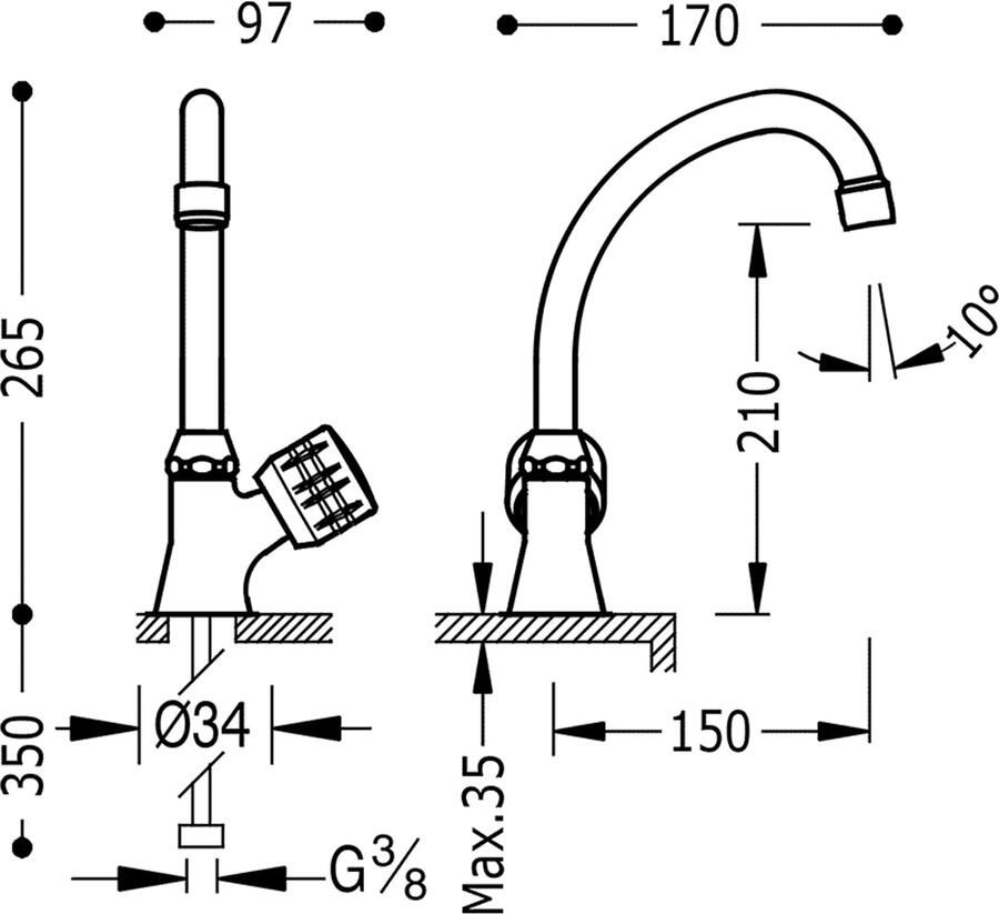 Tres Keukenkraan ESE-23 | Opbouw | 360° Draaibaar | Mengkraan | 1-knop | Rond | Chroom