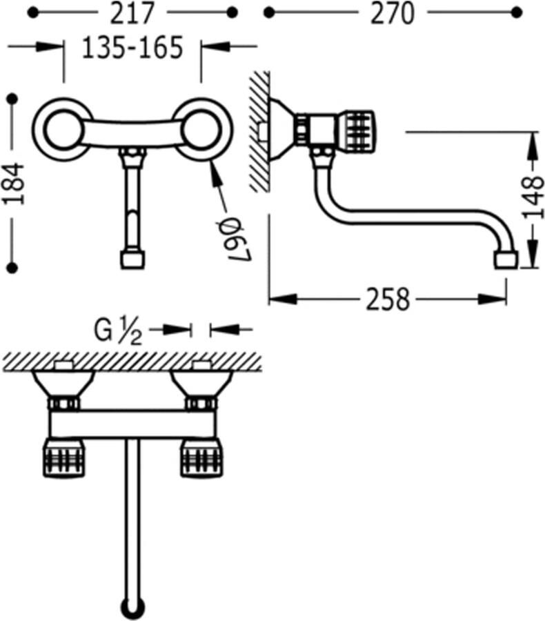 Tres Keukenkraan ESE-23 | Wandmontage | 360° Draaibaar | Mengkraan | 2-knops | Rond | Chroom - Foto 2