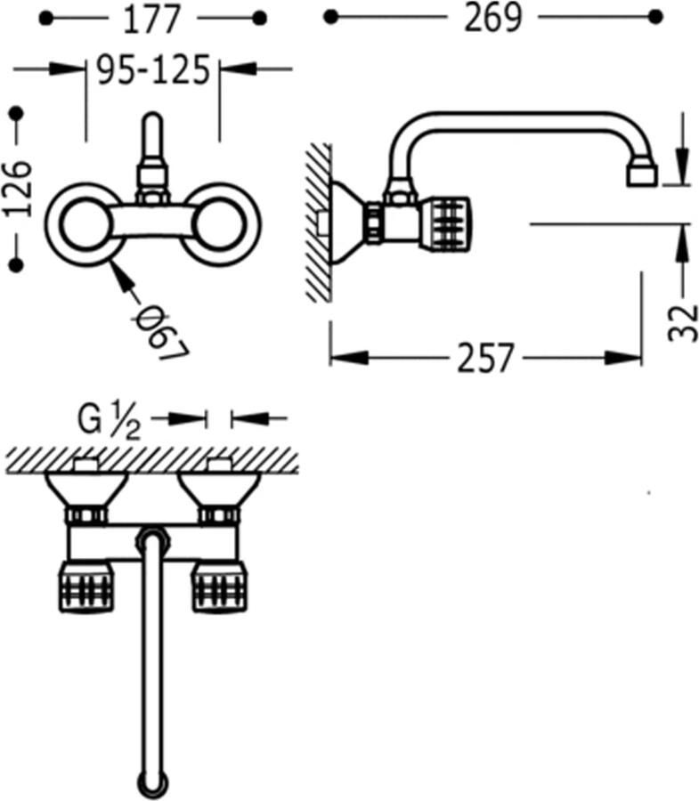 Tres Keukenkraan ESE-23 | Wandmontage | 360° Draaibaar | Mengkraan | 2-knops | Rond | Chroom