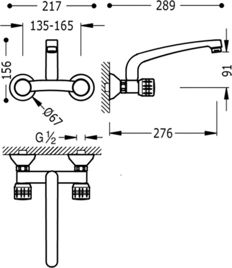 Tres Keukenkraan ESE-23 | Wandmontage | 360° Draaibaar | Mengkraan | 2-knops | Rond | Chroom