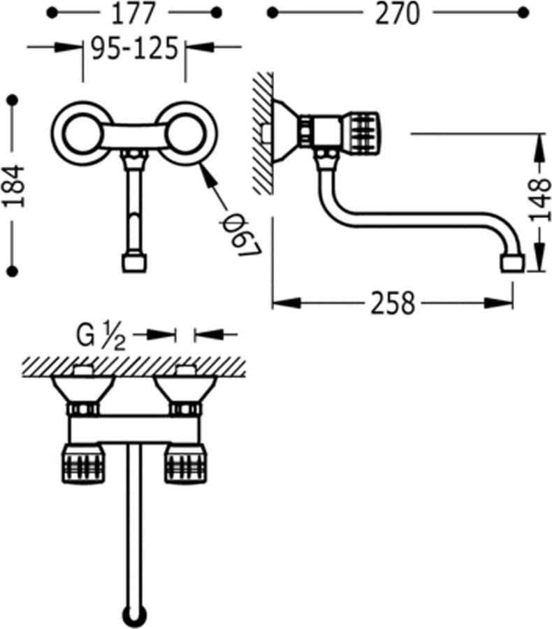 Tres Keukenkraan ESE-23 | Wandmontage | 360° Draaibaar | Mengkraan | 2-knops | Rond | Chroom - Foto 2