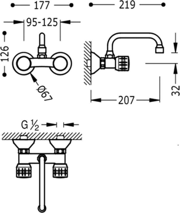 Tres Keukenkraan ESE-23 | Wandmontage | 360° Draaibaar | Mengkraan | 2-knops | Rond | Chroom - Foto 2