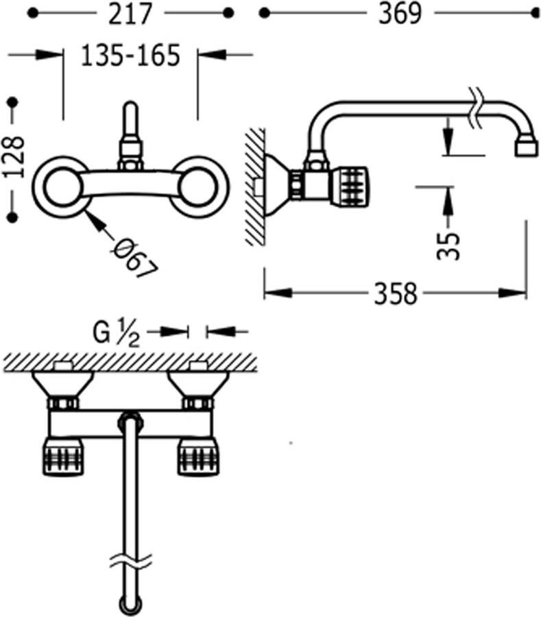 Tres Keukenkraan ESE-23 | Wandmontage | 360° Draaibaar | Mengkraan | 2-knops | Rond | Chroom