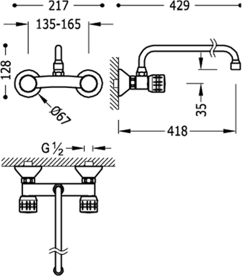 Tres Keukenkraan ESE-23 | Wandmontage | 360° Draaibaar | Mengkraan | 2-knops | Rond | Chroom