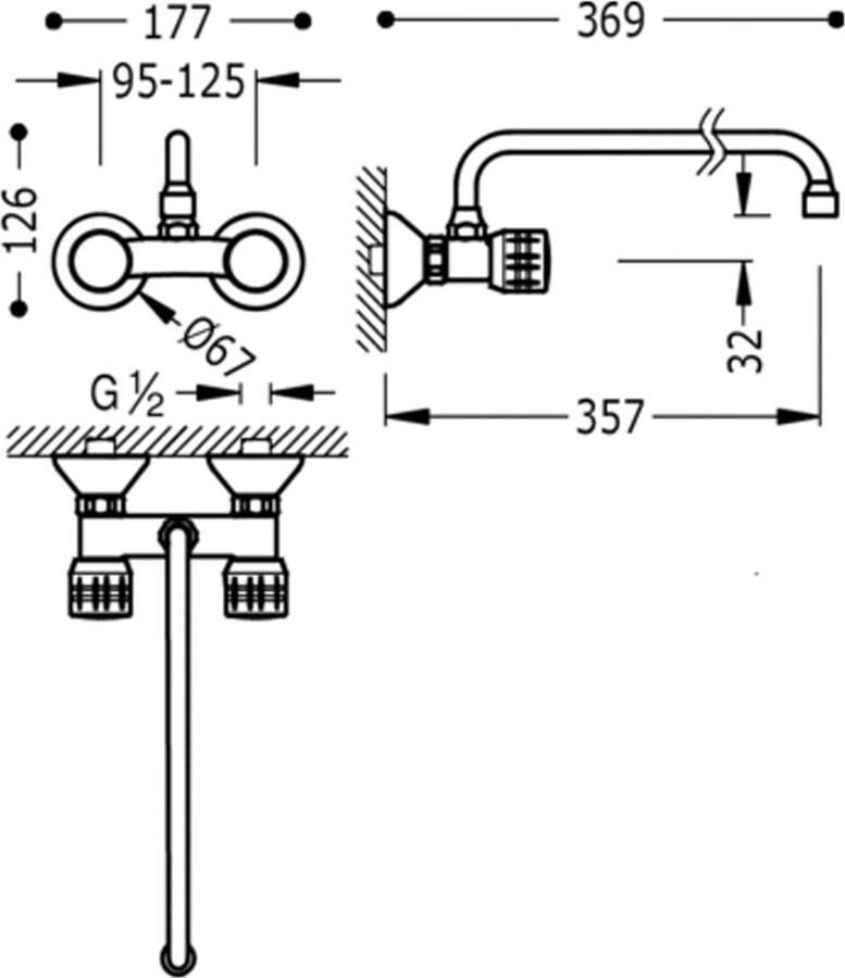 Tres Keukenkraan ESE-23 | Wandmontage | 360° Draaibaar | Mengkraan | 2-knops | Rond | Chroom