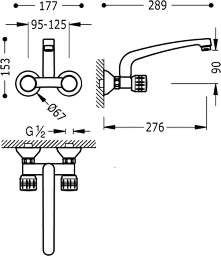 Tres Keukenkraan ESE-23 | Wandmontage | 360° Draaibaar | Mengkraan | 2-knops | Rond | Chroom - Foto 2