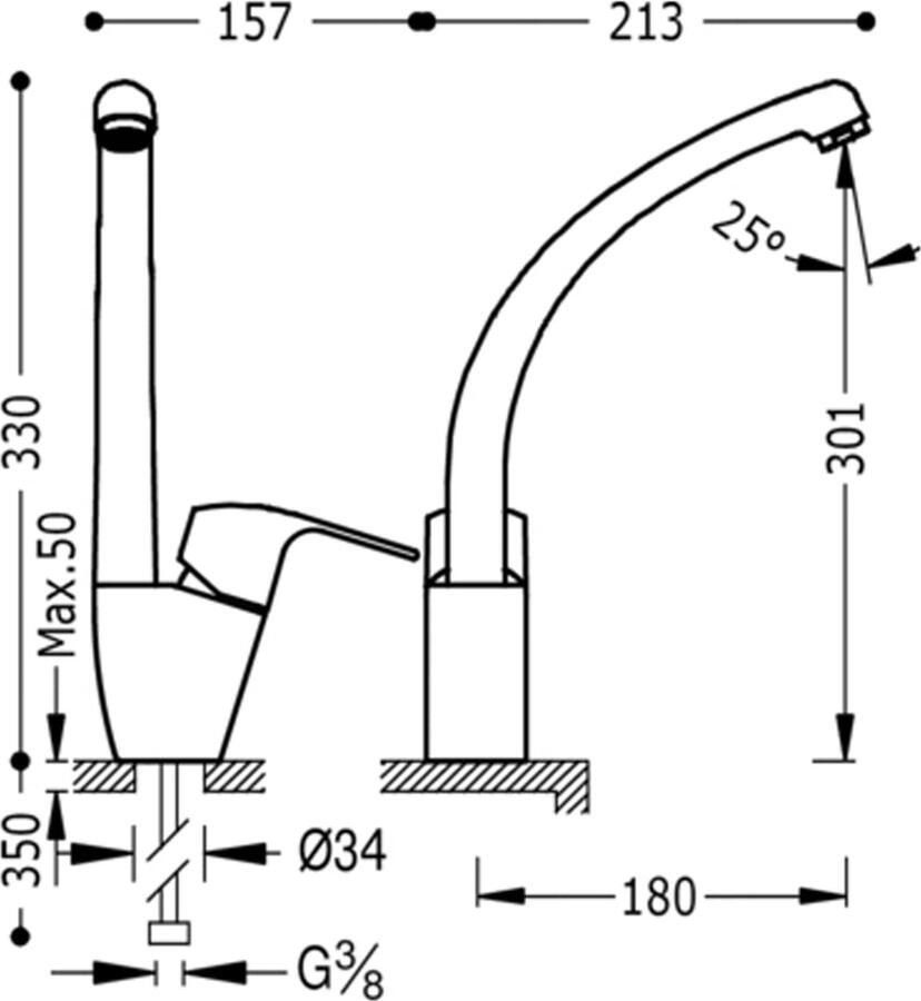 Tres Keukenkraan K | Opbouw | 360° Draaibaar | Mengkraan | 1-hendel | Rond | Chroom