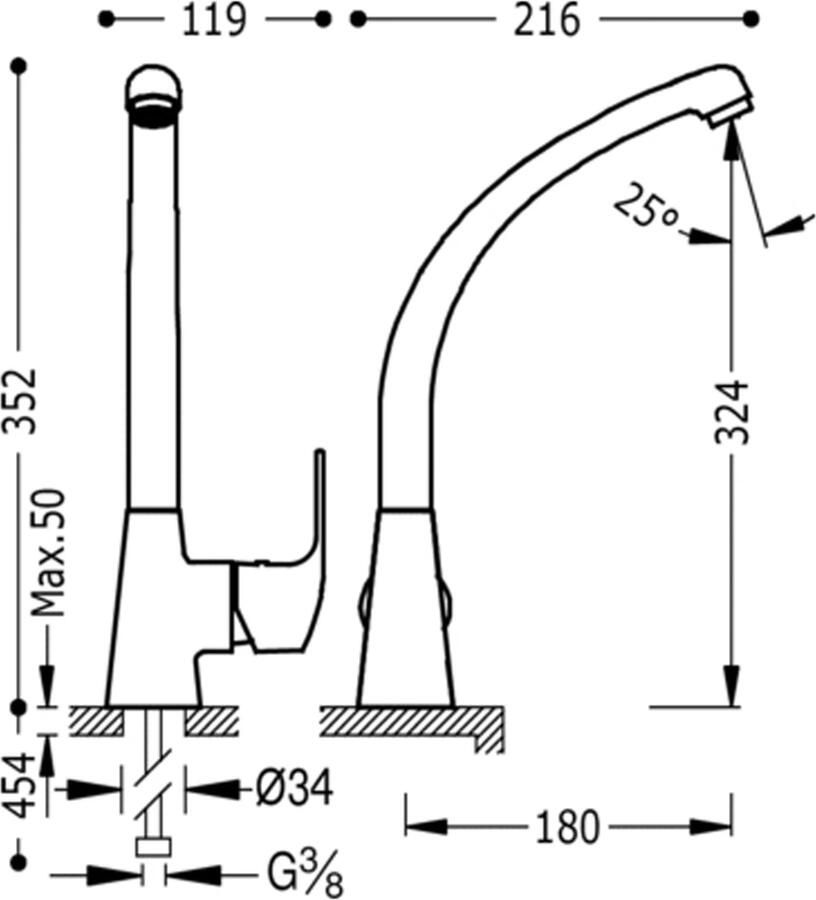 Tres Keukenkraan K | Opbouw | 360° Draaibaar | Mengkraan | 1-hendel | Rond | Chroom