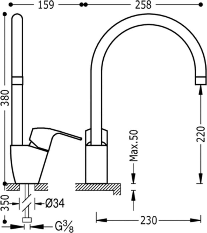 Tres Keukenkraan K | Opbouw | 360° Draaibaar | Mengkraan | 1-hendel | Rond | Chroom