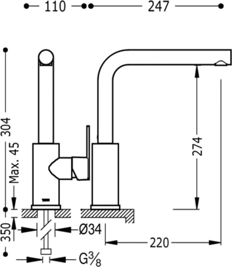 Tres Keukenkraan Lex | Opbouw | 360° Draaibaar | Mengkraan | 1-hendel | Rond | Chroom