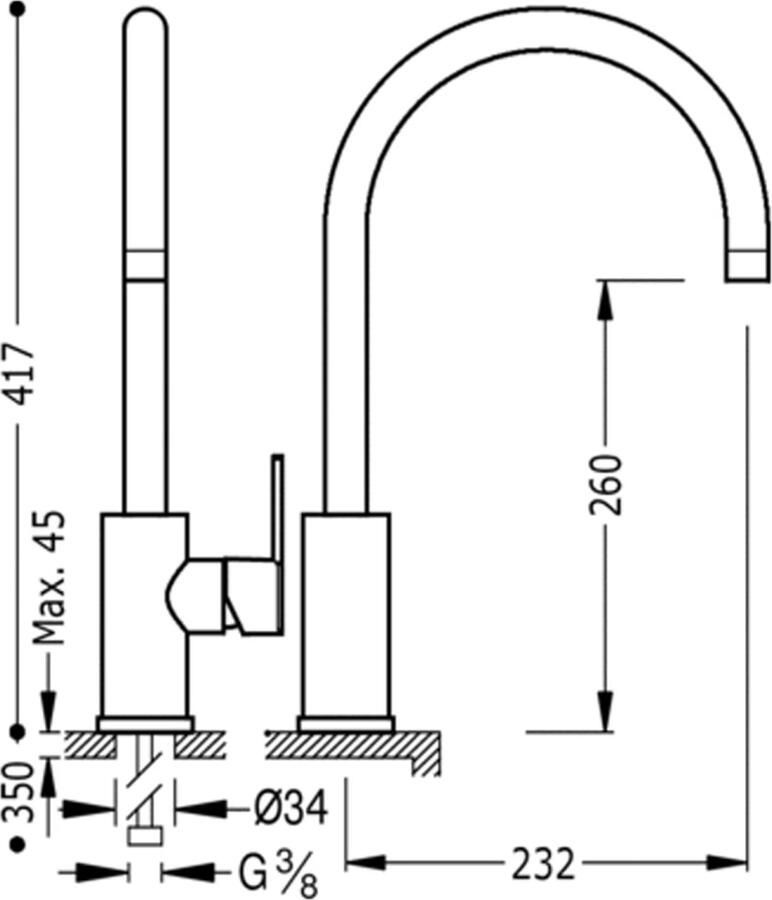 Tres Keukenkraan Lex | Opbouw | 360° Draaibaar | Mengkraan | 1-hendel | Rond | Chroom - Foto 2