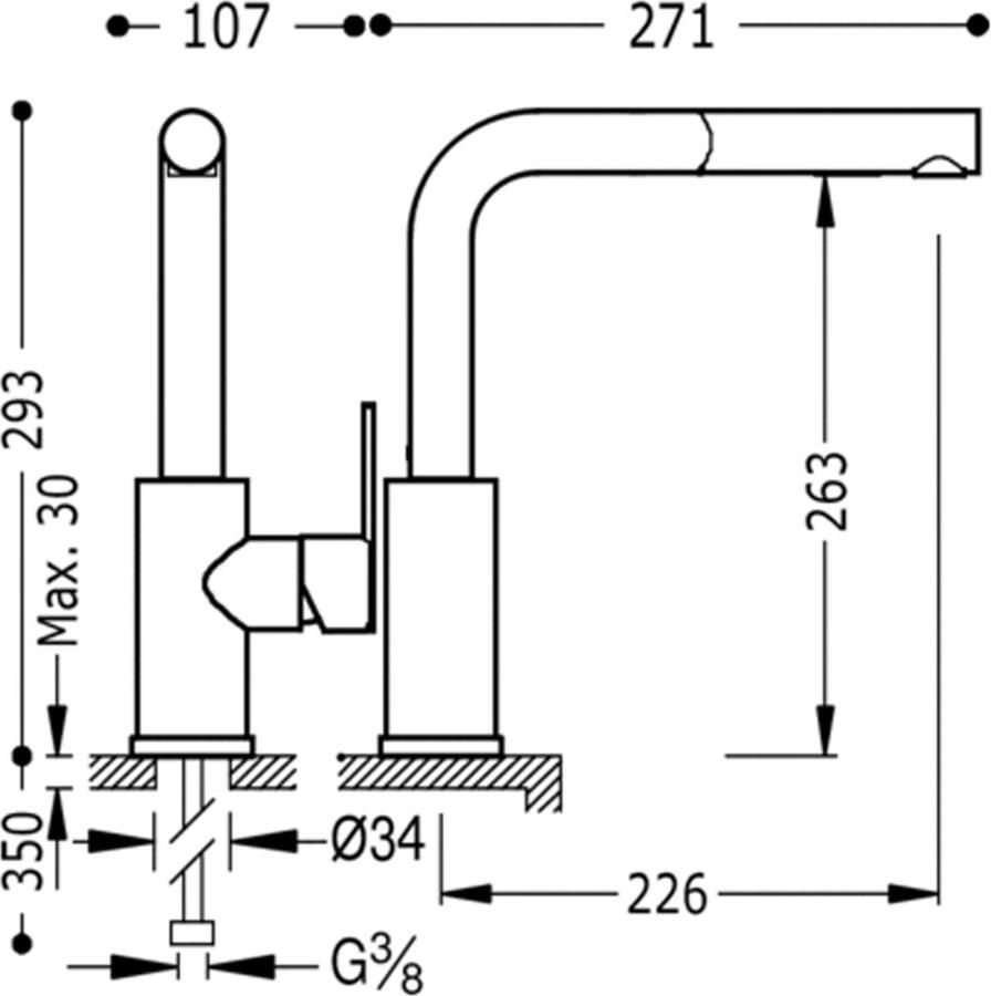 Tres Keukenkraan Lex | Opbouw | 360° Draaibaar | Uitrekbare sproeier | Mengkraan | 1-hendel | Rond | Chroom