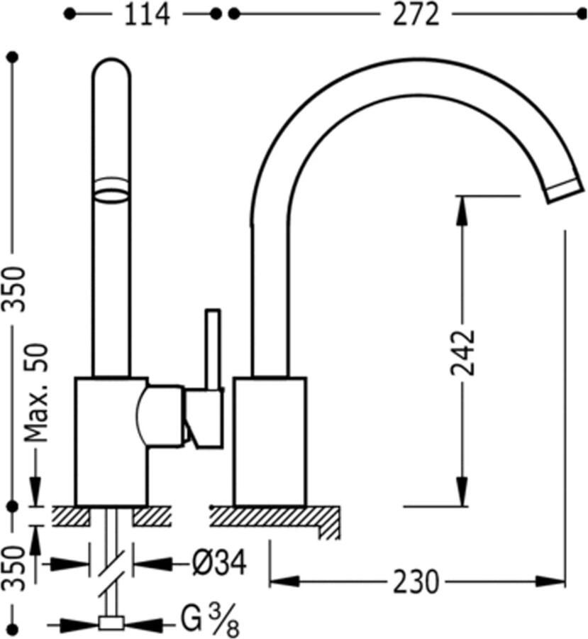 Tres Keukenkraan Max | Opbouw | 360° Draaibaar | Mengkraan | 1-hendel | Rond | Chroom - Foto 2