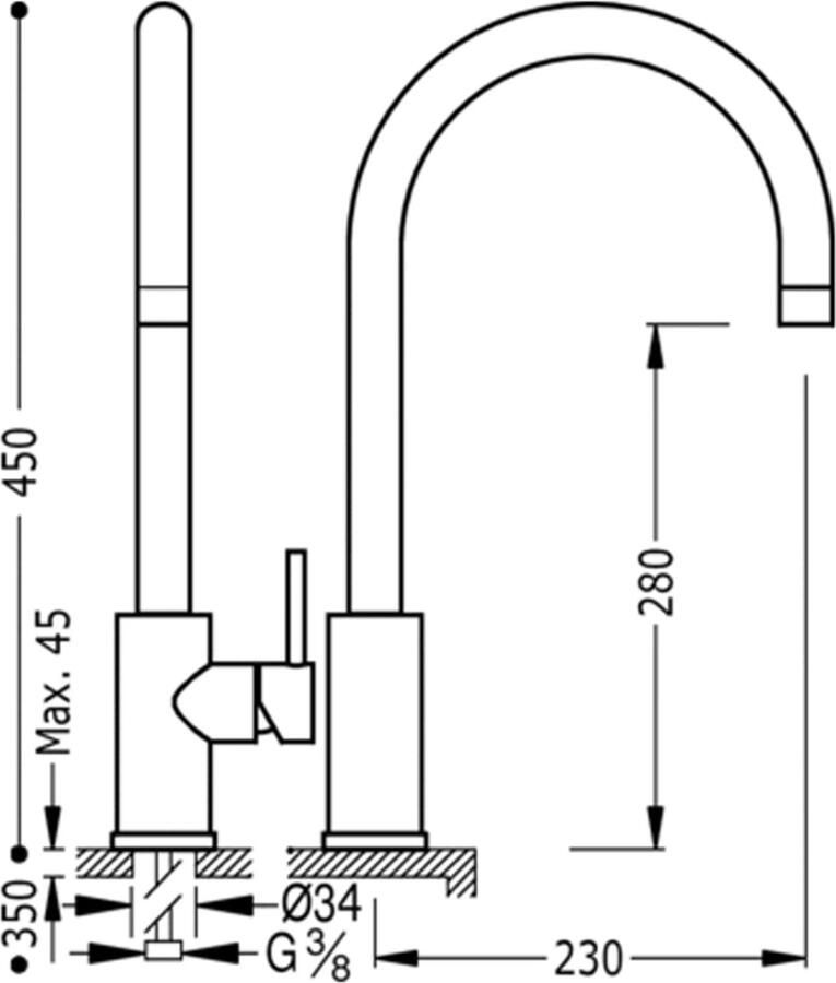 Tres Keukenkraan Max | Opbouw | 360° Draaibaar | Mengkraan | 1-hendel | Rond | Chroom