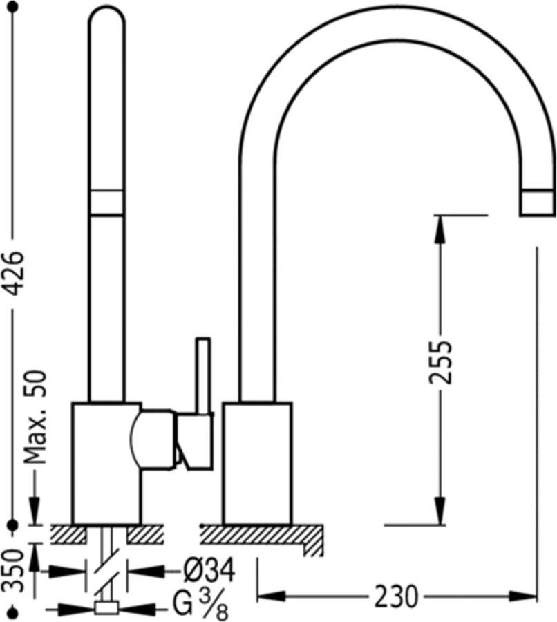 Tres Keukenkraan Max RVS | Opbouw | 360° Draaibaar | Mengkraan | 1-hendel | Rond | RVS look - Foto 2