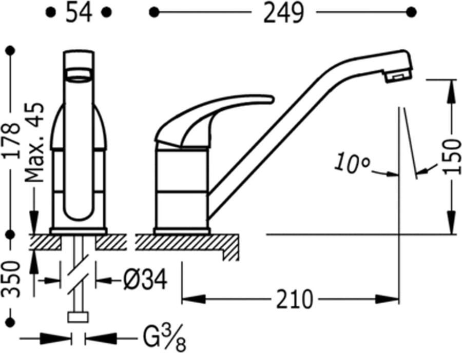 Tres Keukenkraan Mono 2000 | Opbouw | 360° Draaibaar | Mengkraan | 1-hendel | Rond | Chroom