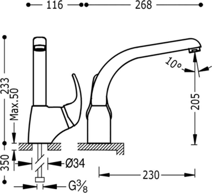 Tres Keukenkraan Mono 2000 | Opbouw | 360° Draaibaar | Mengkraan | 1-hendel | Rond | Chroom