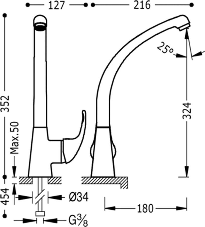 Tres Keukenkraan Mono 2000 | Opbouw | 360° Draaibaar | Mengkraan | 1-hendel | Rond | Chroom
