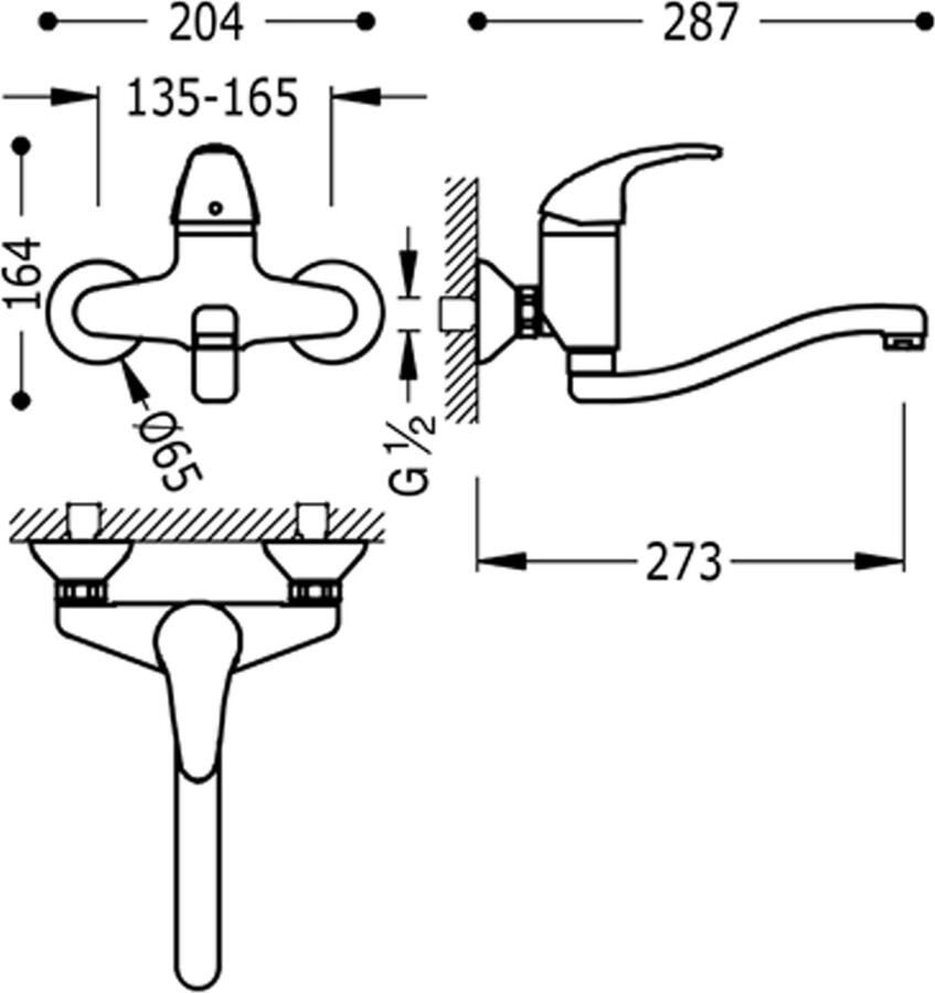 Tres Keukenkraan Mono 2000 | Wandmontage | 360° Draaibaar | Mengkraan | 1-hendel | Rond | Chroom
